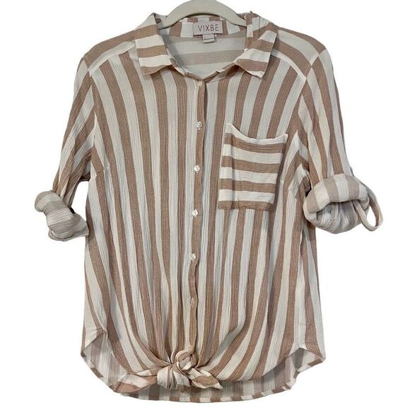 No Brand Tops - Vixbe Stripped Button Up Top Tie Bottom Size Large